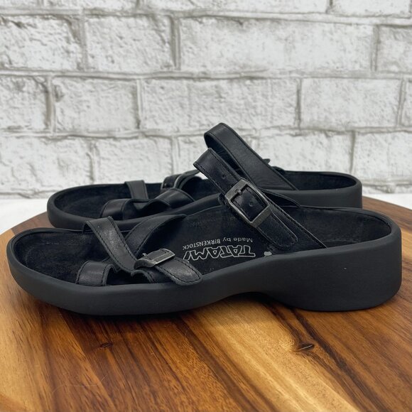 Tatami Birkenstock Womens 7 / 38 Narrow Black Leather Strappy Slip On Sandals - Picture 2 of 10